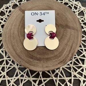 On 34th Gold-Tone Disc & Pink Ring Drop Earrings